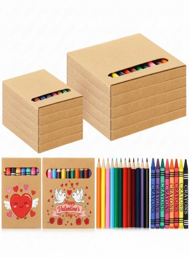 Weekgrat 30 Sets Colored Pencils and Crayons Bulk Valentine's Day Gift Classroom Exchange Gift Class Prize, Craft Supplies in Box Mini Pencils Crayons Teacher Supplies, Cute Birthday Party Gifts - Image 1